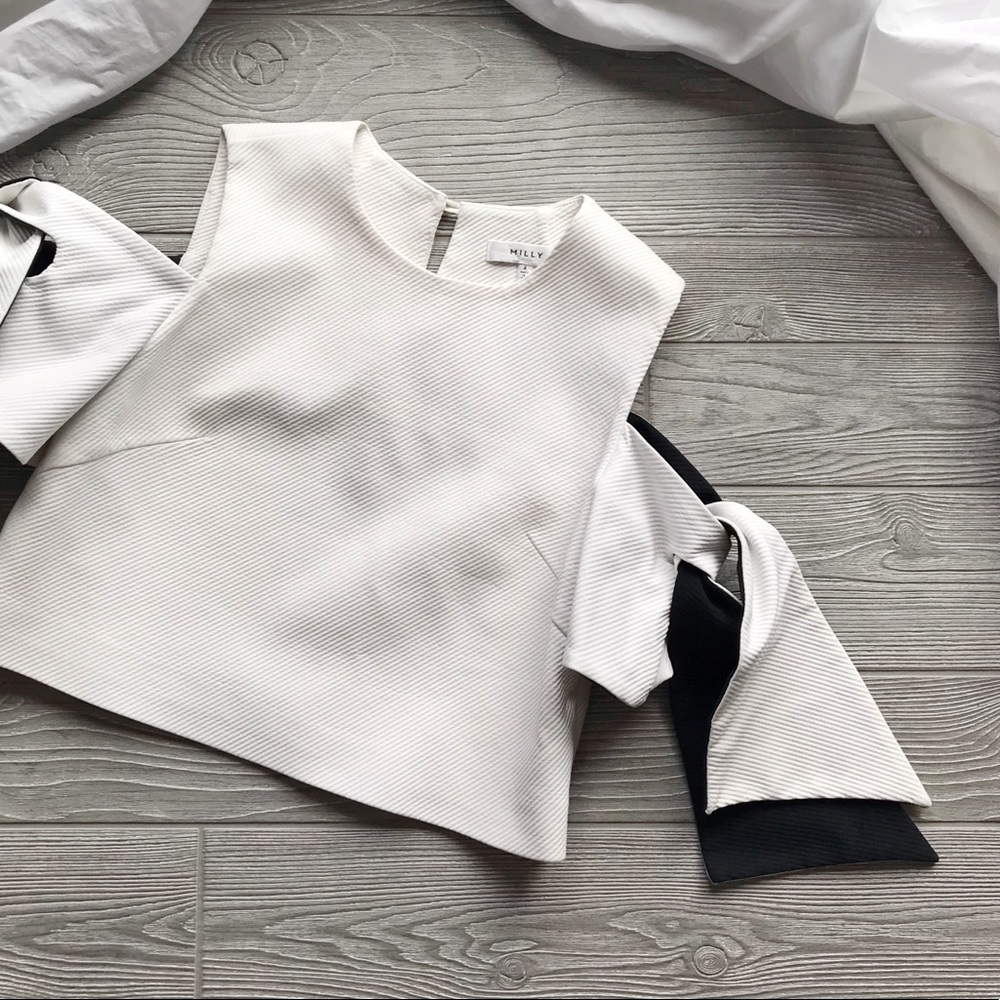 Milly • Cropped Ansley Top Textured Cold Shoulder